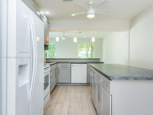 Interior, Kitchen, Pendant Lights, Recessed Lighting, Wood Texture Flooring