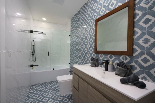 Bathroom, Glass Shower, Interior, Marble Walls, Recessed Lighting