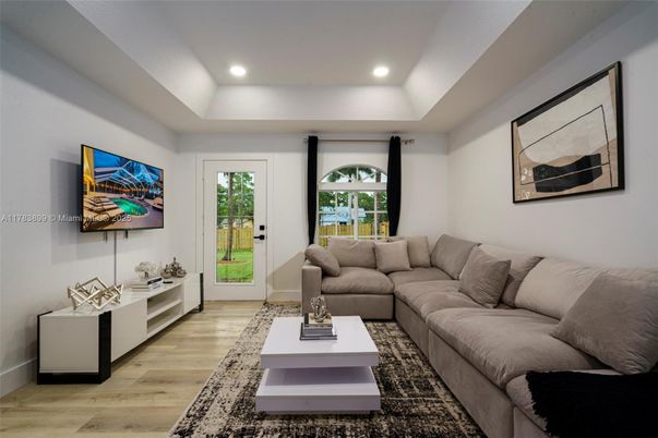 Interior, Living room, Recessed Lighting, Wood Texture Flooring