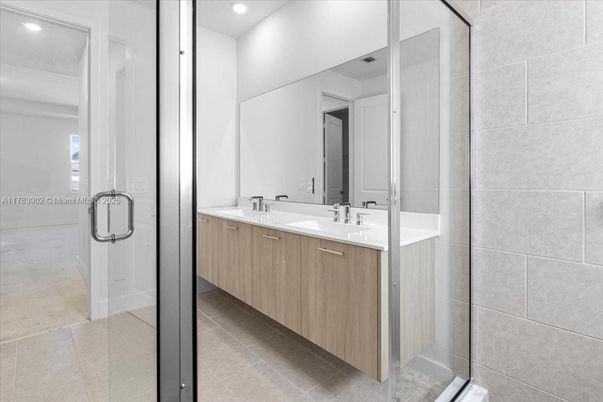 Bathroom, Dual Sink Vanities, Glass Shower, Interior, Recessed Lighting