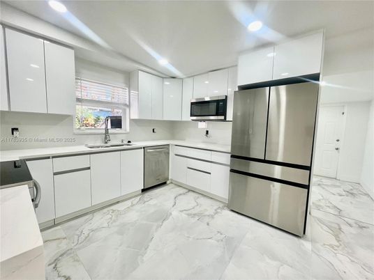 Interior, Kitchen, Marble, Recessed Lighting, Stainless Steel Appliances
