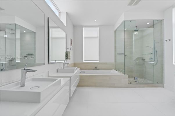 Bathroom, Dual Sink Vanities, Glass Shower, Interior, Recessed Lighting