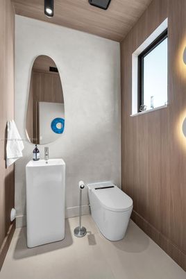 Bathroom, Interior, Recessed Lighting, Wooden Ceilings, Wooden Walls