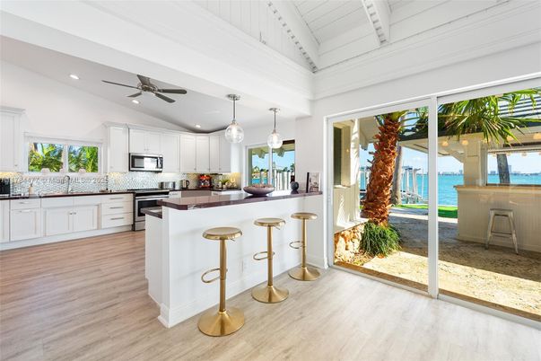 Interior, Kitchen, Pendant Lights, Recessed Lighting, Stainless Steel Appliances, Water, Wood Texture Flooring