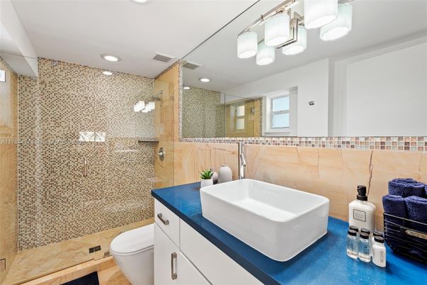 Bathroom, Glass Shower, Interior, Recessed Lighting