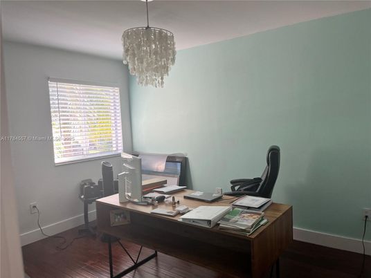 Chandelier, Home Office, Interior, Wood Texture Flooring
