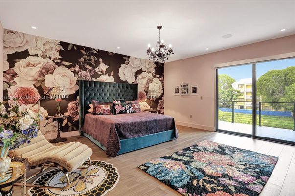 Bedroom, Chandelier, Interior, Recessed Lighting, Wood Texture Flooring