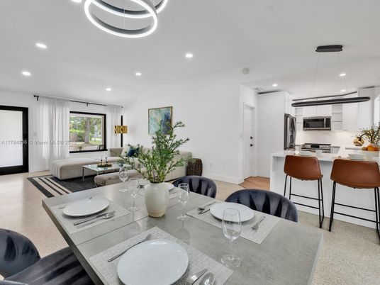 Dining room, Interior, Kitchen, Living room, Pendant Lights, Recessed Lighting, Stainless Steel Appliances