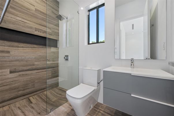 Bathroom, Glass Shower, Interior, Wood Texture Flooring
