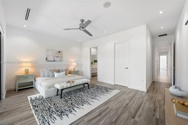 Bedroom, Interior, Recessed Lighting, Wood Texture Flooring
