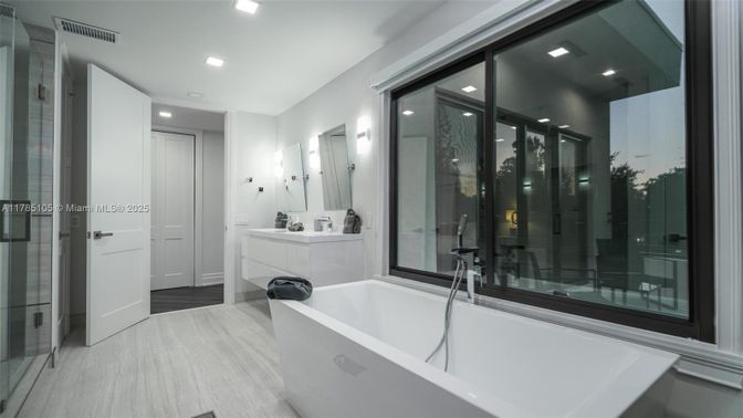 Bathroom, Glass Shower, Interior, Recessed Lighting