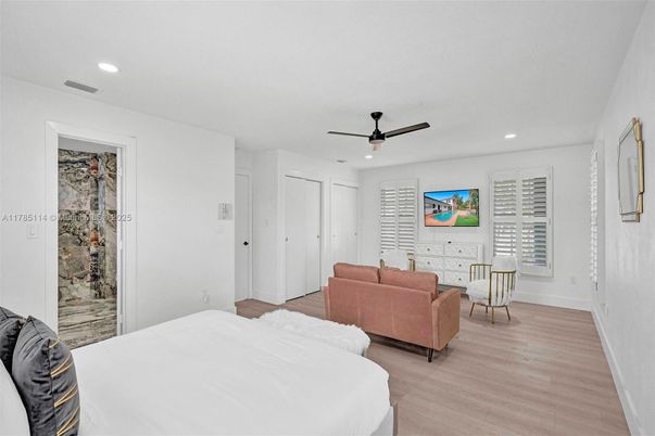 Bedroom, Interior, Recessed Lighting, Wood Texture Flooring
