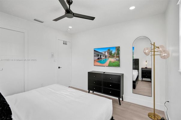 Bedroom, Interior, Recessed Lighting, Wood Texture Flooring