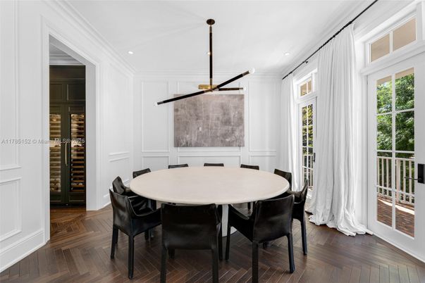 Dining room, Interior, Recessed Lighting, Wood Texture Flooring