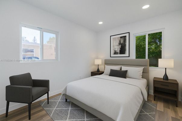Bedroom, Interior, Recessed Lighting, Wood Texture Flooring