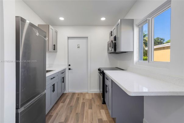 Interior, Kitchen, Recessed Lighting, Wood Texture Flooring