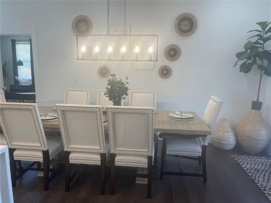 Dining room, Interior, Pendant Lights, Wood Texture Flooring