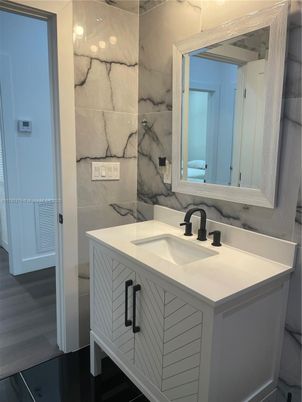Bathroom, Interior, Marble Walls, Wood Texture Flooring