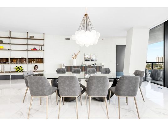 Dining room, Interior, Marble, Pendant Lights