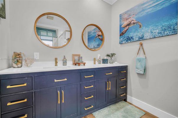 Bathroom, Dual Sink Vanities, Interior, Wood Texture Flooring