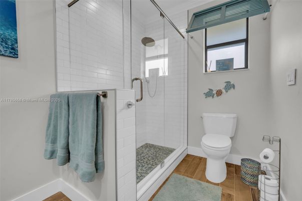 Bathroom, Glass Shower, Interior, Wood Texture Flooring