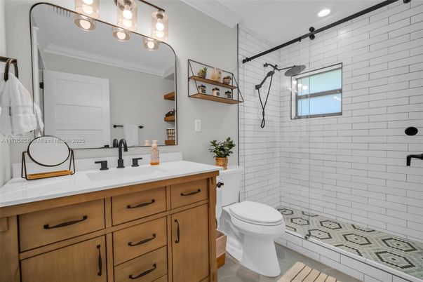 Bathroom, Dual Sink Vanities, Glass Shower, Interior, Recessed Lighting