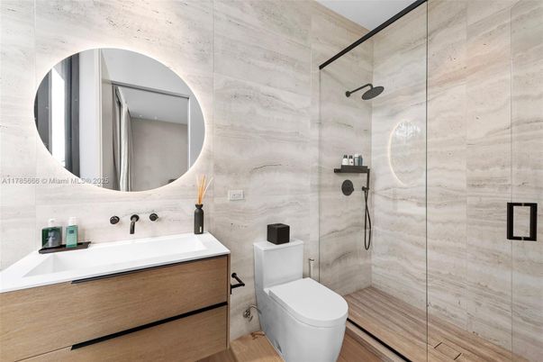 Bathroom, Glass Shower, Interior, Wood Texture Flooring
