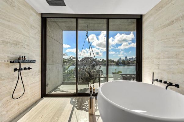 Bathroom, Free Standing Baths, Interior, Water, Wood Texture Flooring