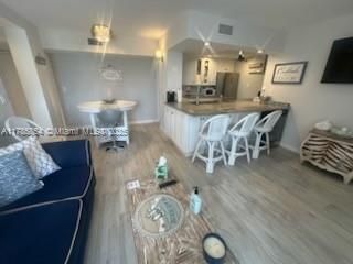 Dining room, Interior, Kitchen, Living room, Pendant Lights, Wood Texture Flooring
