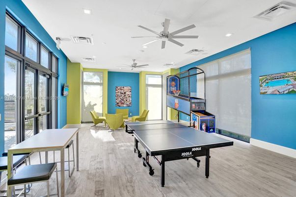 Game Room, Interior, Recessed Lighting, Wood Texture Flooring