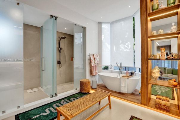 Bathroom, Free Standing Baths, Glass Shower, Interior, Recessed Lighting