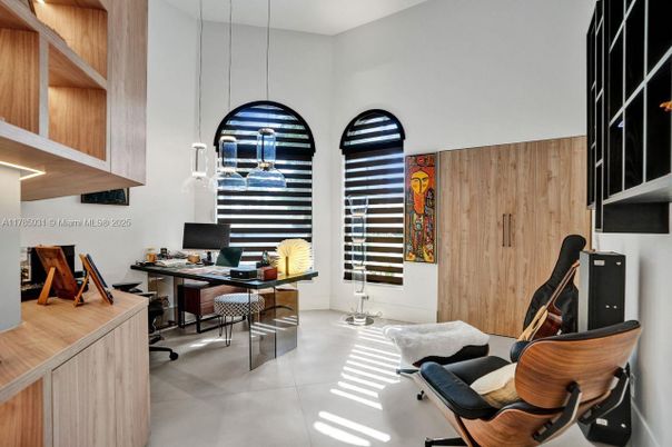 Home Office, Interior, Pendant Lights, Wooden Walls