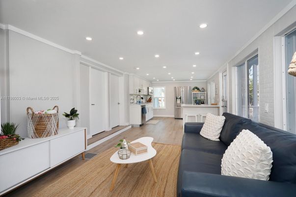 Interior, Kitchen, Living room, Recessed Lighting, Wood Texture Flooring