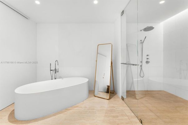 Bathroom, Free Standing Baths, Glass Shower, Interior, Recessed Lighting