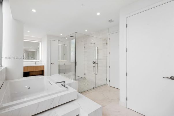 Bathroom, Glass Shower, Interior, Marble, Recessed Lighting