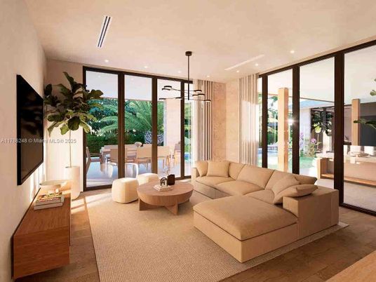 Dining room, Interior, Living room, Pendant Lights, Recessed Lighting, Wood Texture Flooring