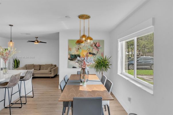 Dining room, Interior, Living room, Pendant Lights, Wood Texture Flooring
