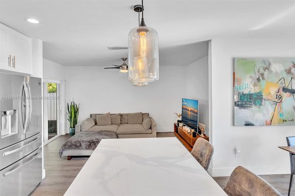 Bedroom, Dining room, Interior, Kitchen, Living room, Recessed Lighting, Wood Texture Flooring