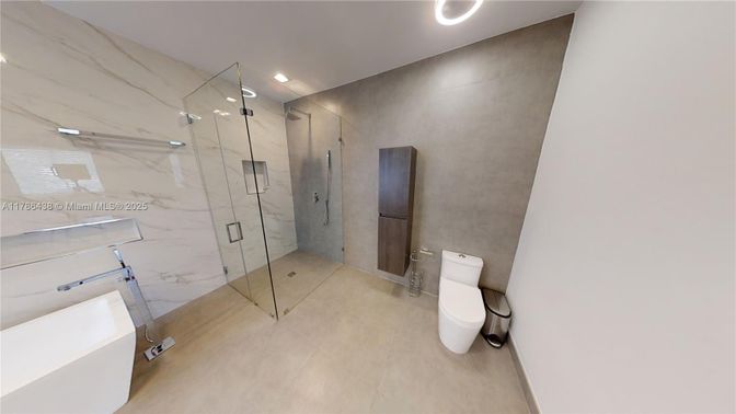 Bathroom, Glass Shower, Interior, Marble Walls, Recessed Lighting