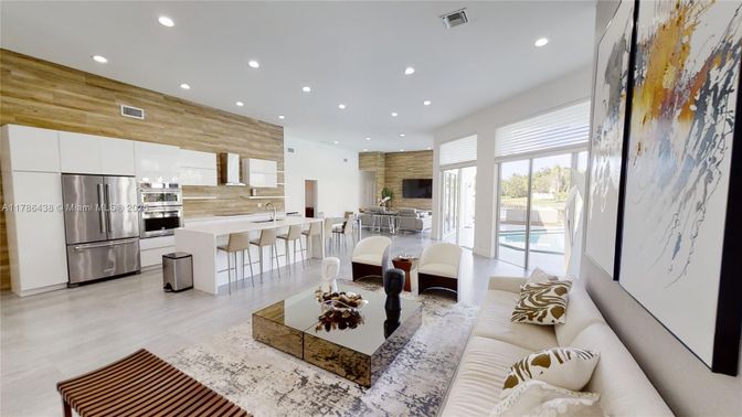 Dining room, Interior, Kitchen, Living room, Recessed Lighting, Stainless Steel Appliances