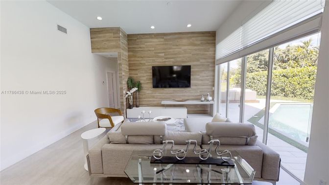 Dining room, Interior, Living room, Recessed Lighting, Wooden Walls