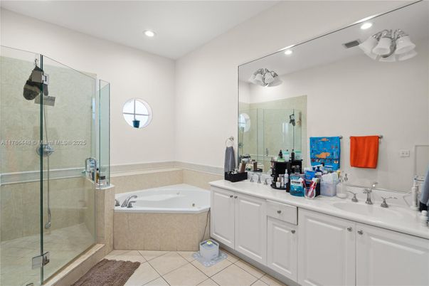 Bathroom, Dual Sink Vanities, Glass Shower, Interior, Recessed Lighting