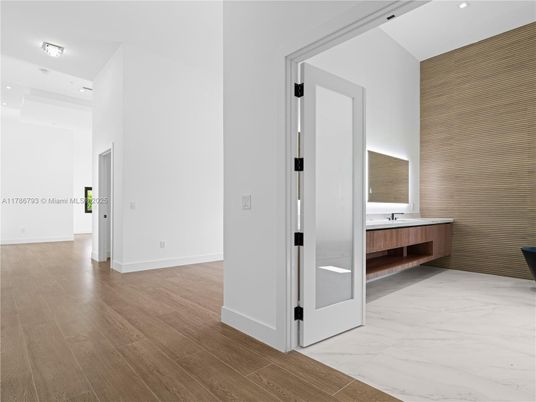 Interior, Marble, Recessed Lighting, Wood Texture Flooring