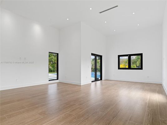 Empty room, Interior, Recessed Lighting, Wood Texture Flooring