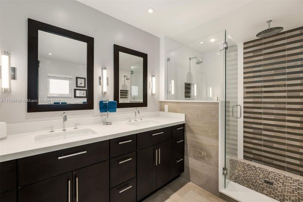 Bathroom, Dual Sink Vanities, Glass Shower, Interior, Recessed Lighting
