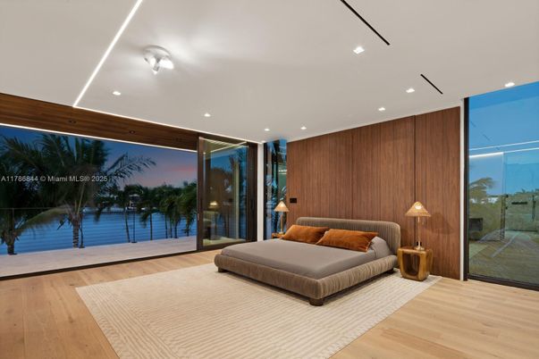 Bedroom, Interior, Recessed Lighting, Water, Wood Texture Flooring