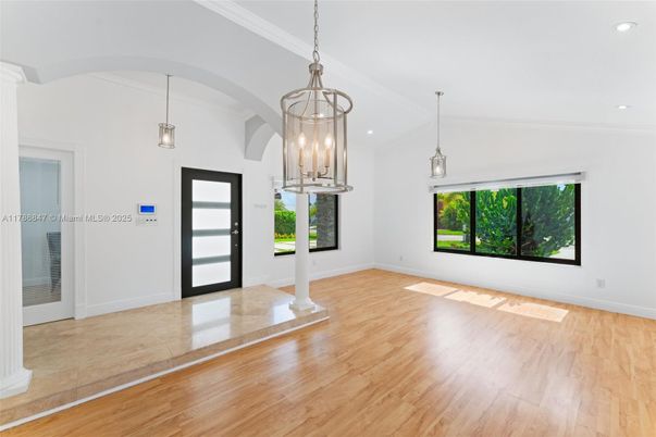 Empty room, Interior, Pendant Lights, Recessed Lighting, Wood Texture Flooring