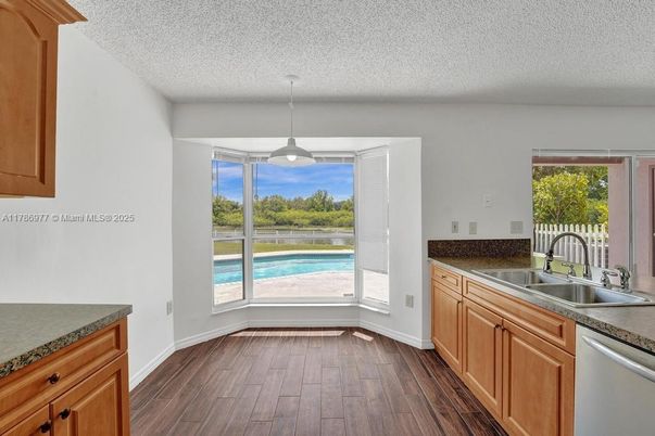 Interior, Kitchen, Pendant Lights, Water, Wood Texture Flooring
