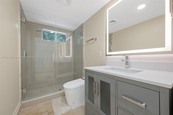 Bathroom, Glass Shower, Interior, Recessed Lighting