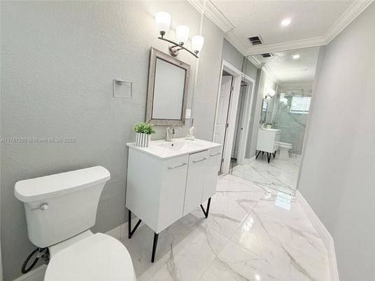 Bathroom, Dual Sink Vanities, Free Standing Baths, Glass Shower, Interior, Marble, Recessed Lighting